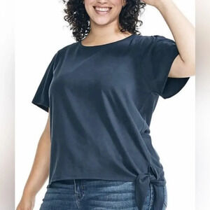 Nautica Women’s Side-Tie Short Sleeve Comfort T-Shirt, Navy Seas, XL
